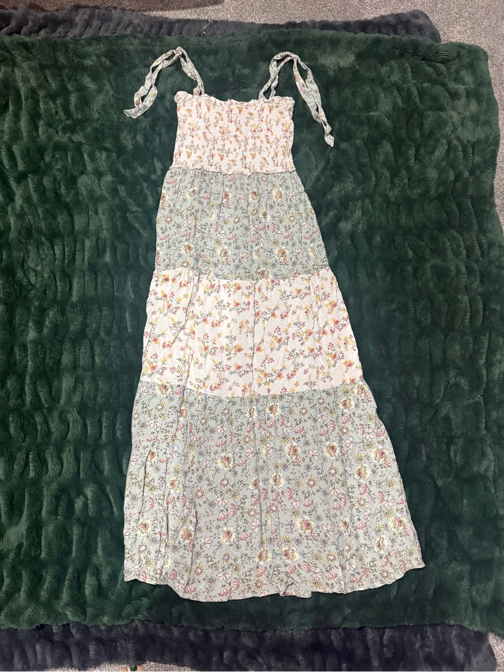 City Triangles Light Green & White Floral Tiered Maxi Dress